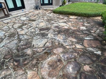 backyard pavers before pressure wash